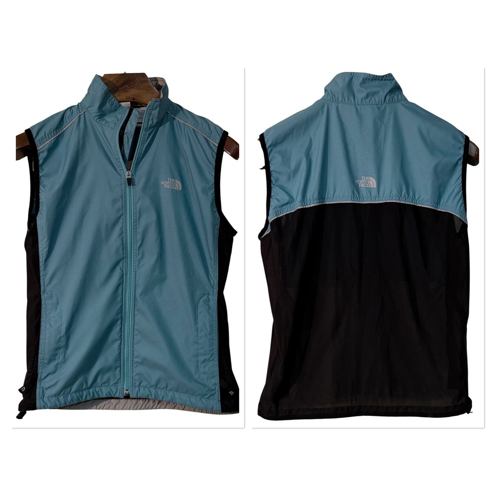 The North Face Womens Running Vest Blue Black Full Zip Reflective Soft Shell M